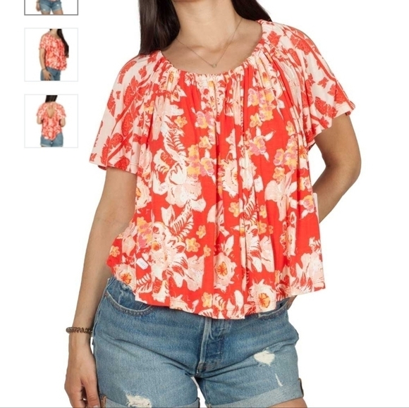 NWT Free People Strawberry Combo Baja Babe Cold Shoulder Top Size XS Ret. $78 - Picture 13 of 13